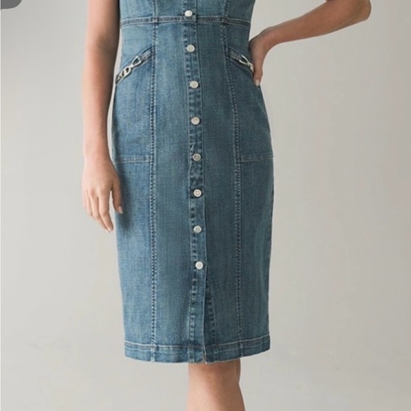 White House Black Market Blue Denim Button-Front Jean Dress - Picture 2 of 8
